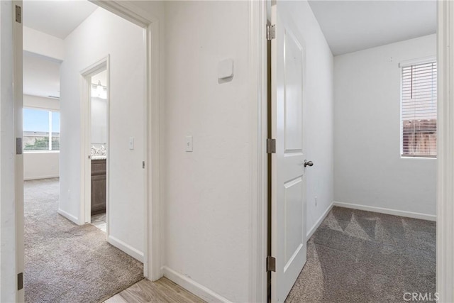 corridor featuring carpet and baseboards