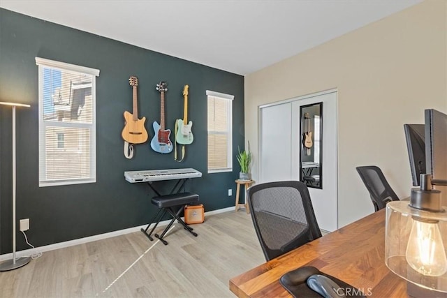 home office featuring light hardwood / wood-style flooring