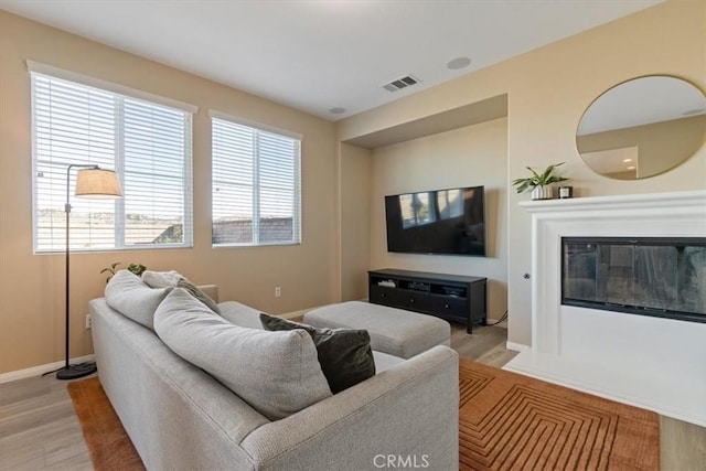 living room with light wood-type flooring