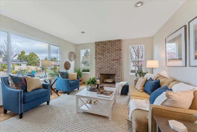 living room with a fireplace