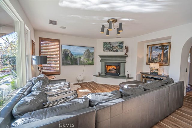 living room featuring dark hardwood / wood-style floors