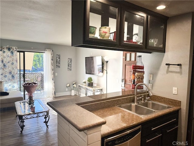 kitchen featuring dark hardwood / wood-style flooring, dishwasher, and sink