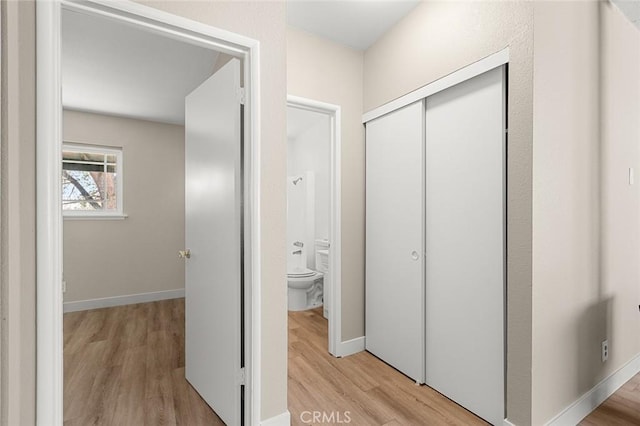 hallway with light hardwood / wood-style floors