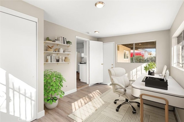 office area featuring light hardwood / wood-style floors