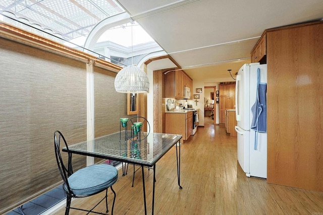 dining space featuring light wood finished floors