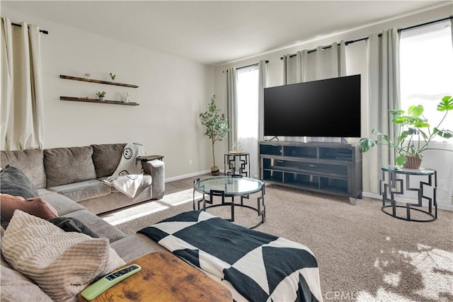 living room featuring light colored carpet