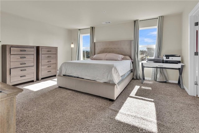 bedroom with carpet flooring and multiple windows