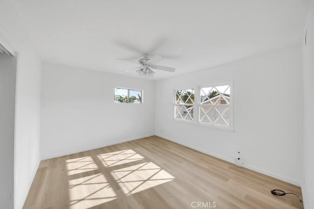 spare room with ceiling fan and light hardwood / wood-style flooring