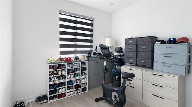 office space with light hardwood / wood-style flooring