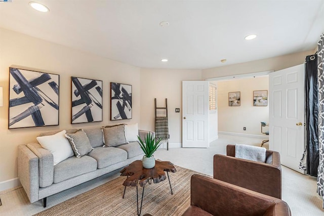 living room featuring light colored carpet