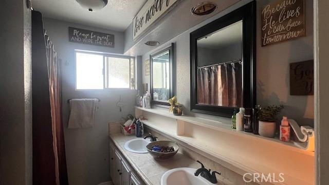 bathroom with double vanity and a sink
