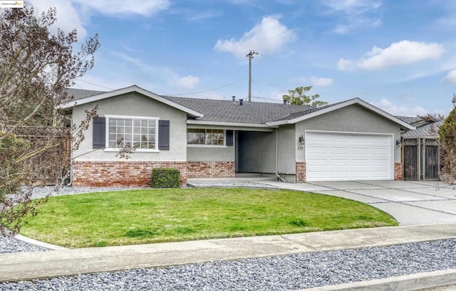 single story home featuring a garage and a front yard