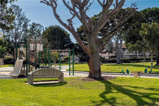 view of play area featuring a lawn