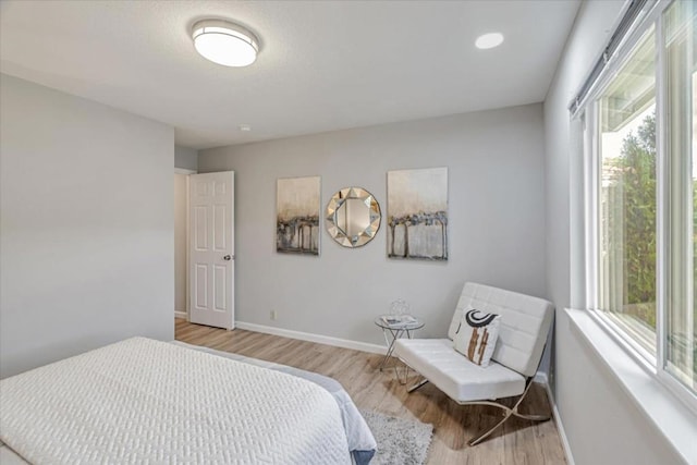 bedroom with light hardwood / wood-style floors