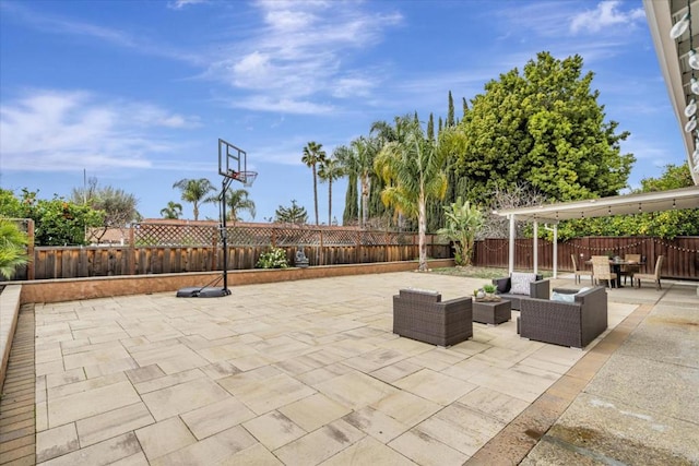 view of patio / terrace featuring an outdoor living space