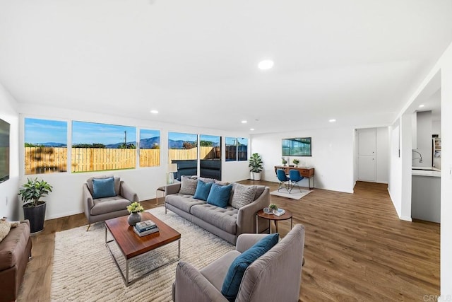 living room with hardwood / wood-style flooring