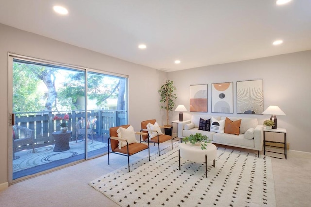 living room with light carpet