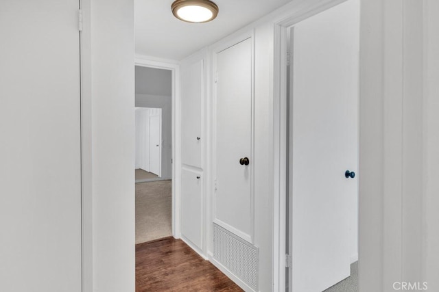 corridor featuring dark wood-type flooring