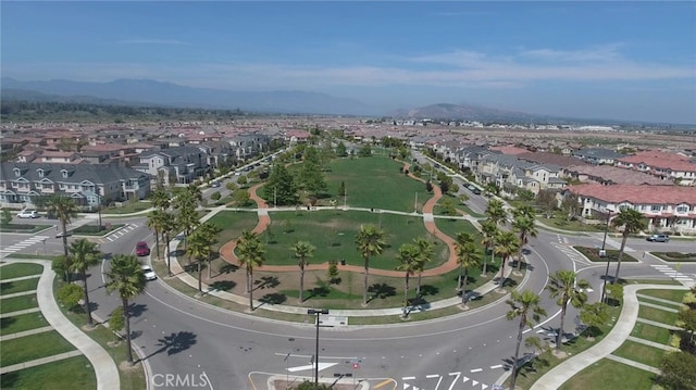 drone / aerial view featuring a mountain view