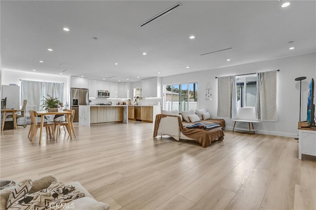 living room with light hardwood / wood-style floors