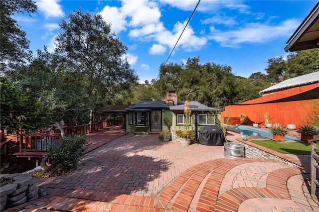 view of patio / terrace with a fenced in pool and area for grilling