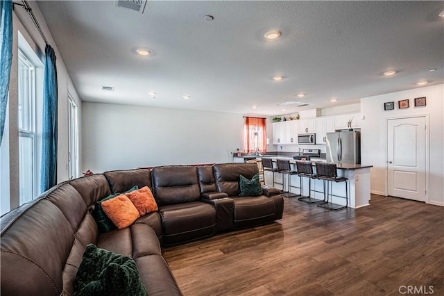 living room featuring dark hardwood / wood-style flooring