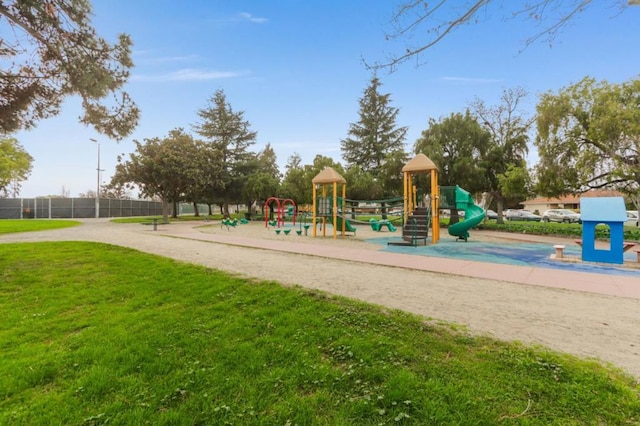 view of play area with a yard