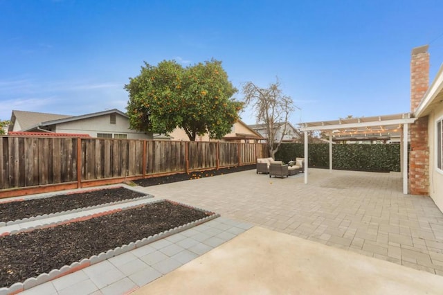 view of patio / terrace with outdoor lounge area and a pergola