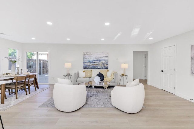 living room with light hardwood / wood-style floors