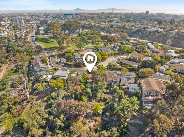 birds eye view of property featuring a mountain view