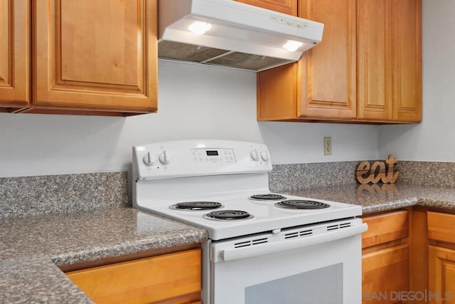 kitchen with white range with electric stovetop