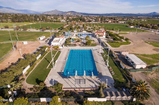 bird's eye view with a mountain view