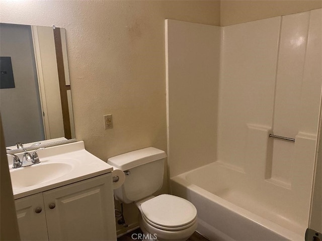 full bathroom featuring vanity, toilet, and washtub / shower combination