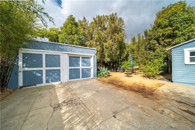 exterior space with a garage