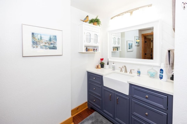 bathroom featuring vanity and hardwood / wood-style floors