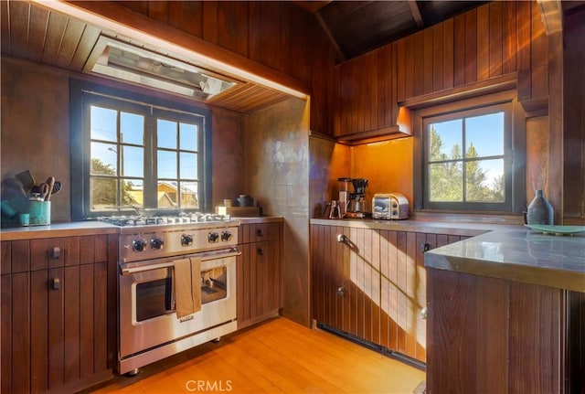 kitchen with premium stove and light wood-type flooring