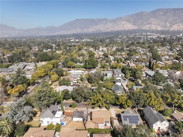 drone / aerial view featuring a mountain view