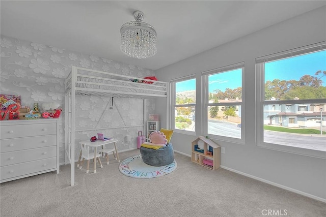 5761 John Bixby Ln, Yorba Linda, CA 92887 - bedroom with carpet floors, a chandelier, and baseboards
