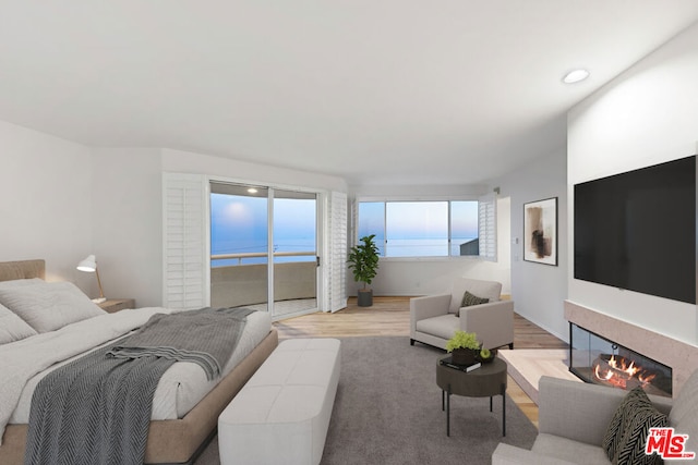 bedroom featuring access to exterior and light hardwood / wood-style floors