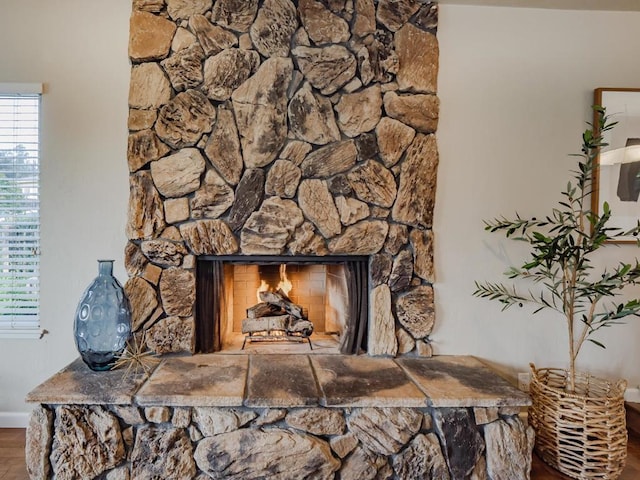 room details featuring a fireplace and hardwood / wood-style floors