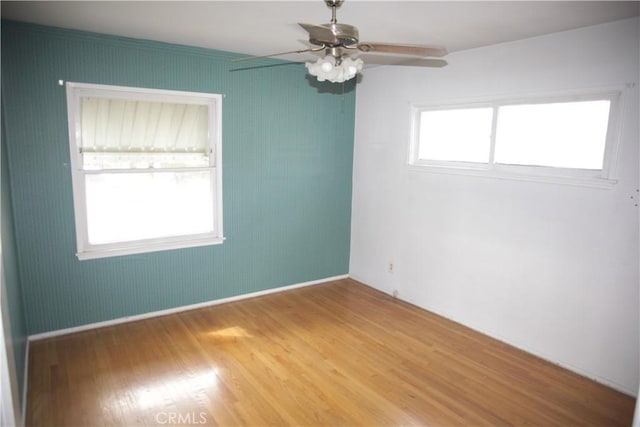 spare room with ceiling fan and wood-type flooring