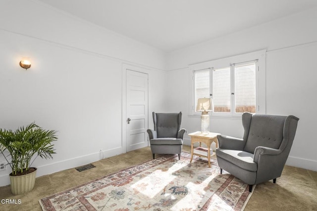 sitting room featuring carpet floors