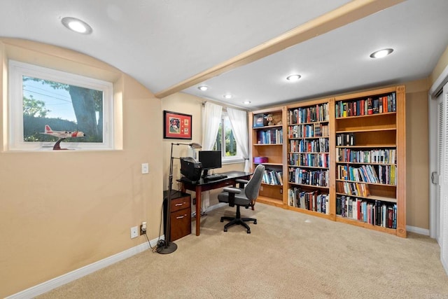 6130 Terryhill Dr, La Jolla, CA 92037 - carpeted office with baseboards, recessed lighting, and lofted ceiling