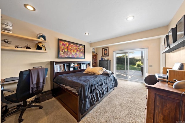6130 Terryhill Dr, La Jolla, CA 92037 - bedroom with carpet floors, access to exterior, an office area, and recessed lighting