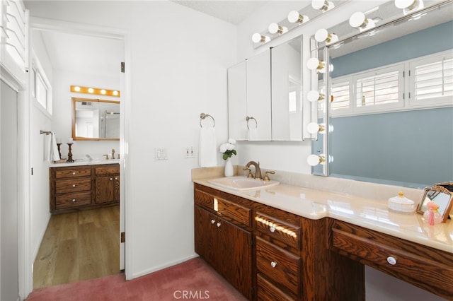 bathroom featuring vanity and wood-type flooring