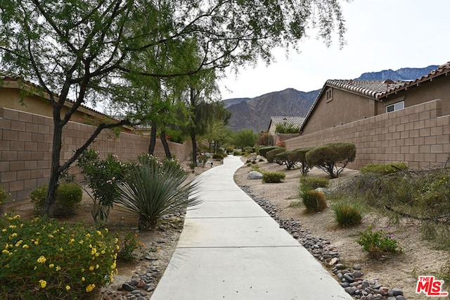 view of community with a mountain view