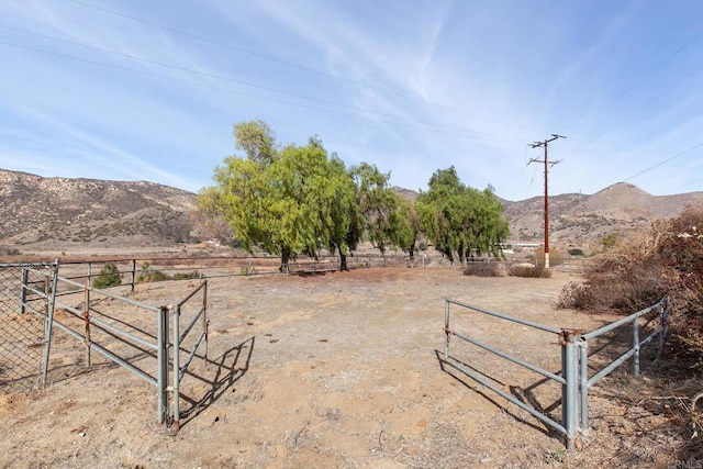 view of yard with a mountain view and a rural view