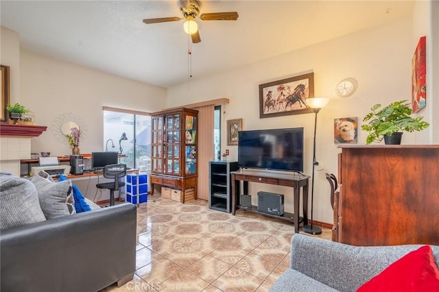 living room featuring ceiling fan