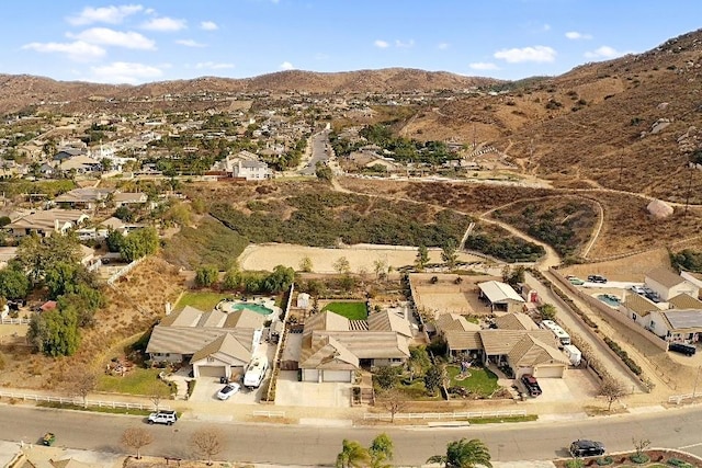 aerial view featuring a residential view and a mountain view