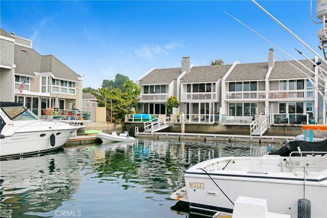 view of dock with a water view